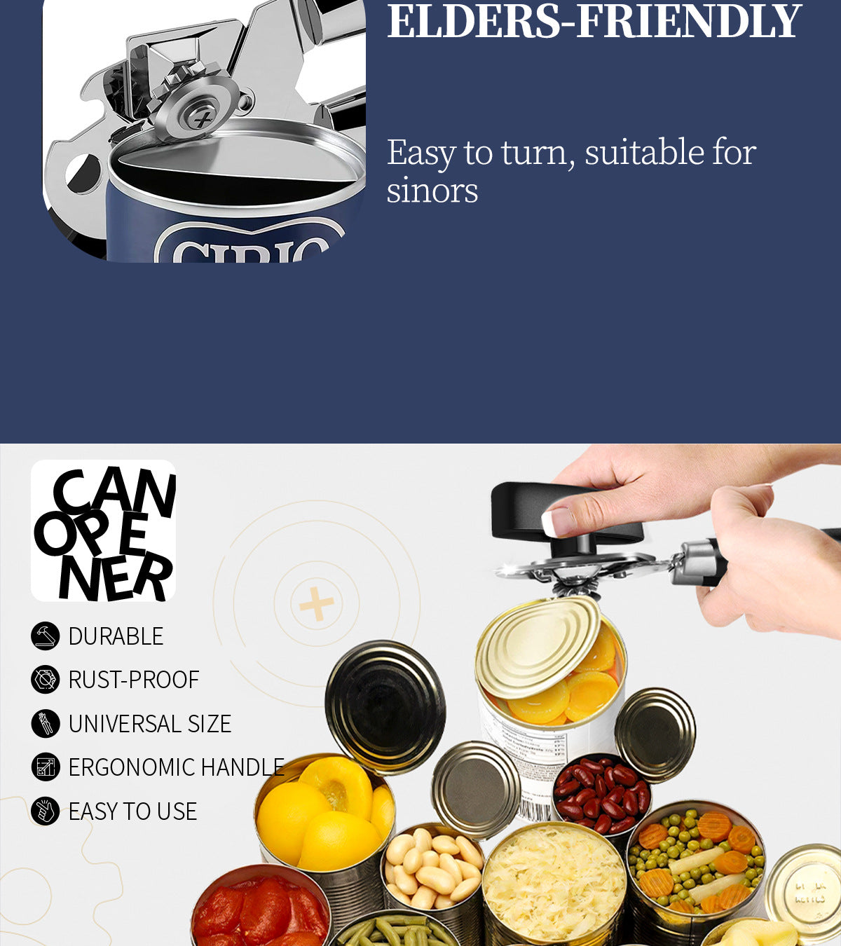 Multifunctional Stainless Steel Manual Can Opener - Home - Use Magnetic Can - Opening Wonder with Bottle - Opening Function, Ideal for US Kitchens