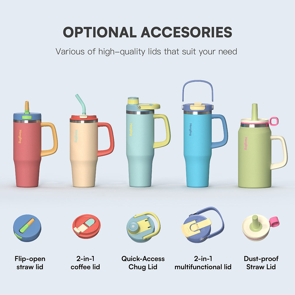 40oz Custom 304 Stainless Steel Car Cup - Dual-Drinking Style with Handle & Straw, Ideal for Road Trips. Double-Wall Insulated, Fits Standard Cup Holders