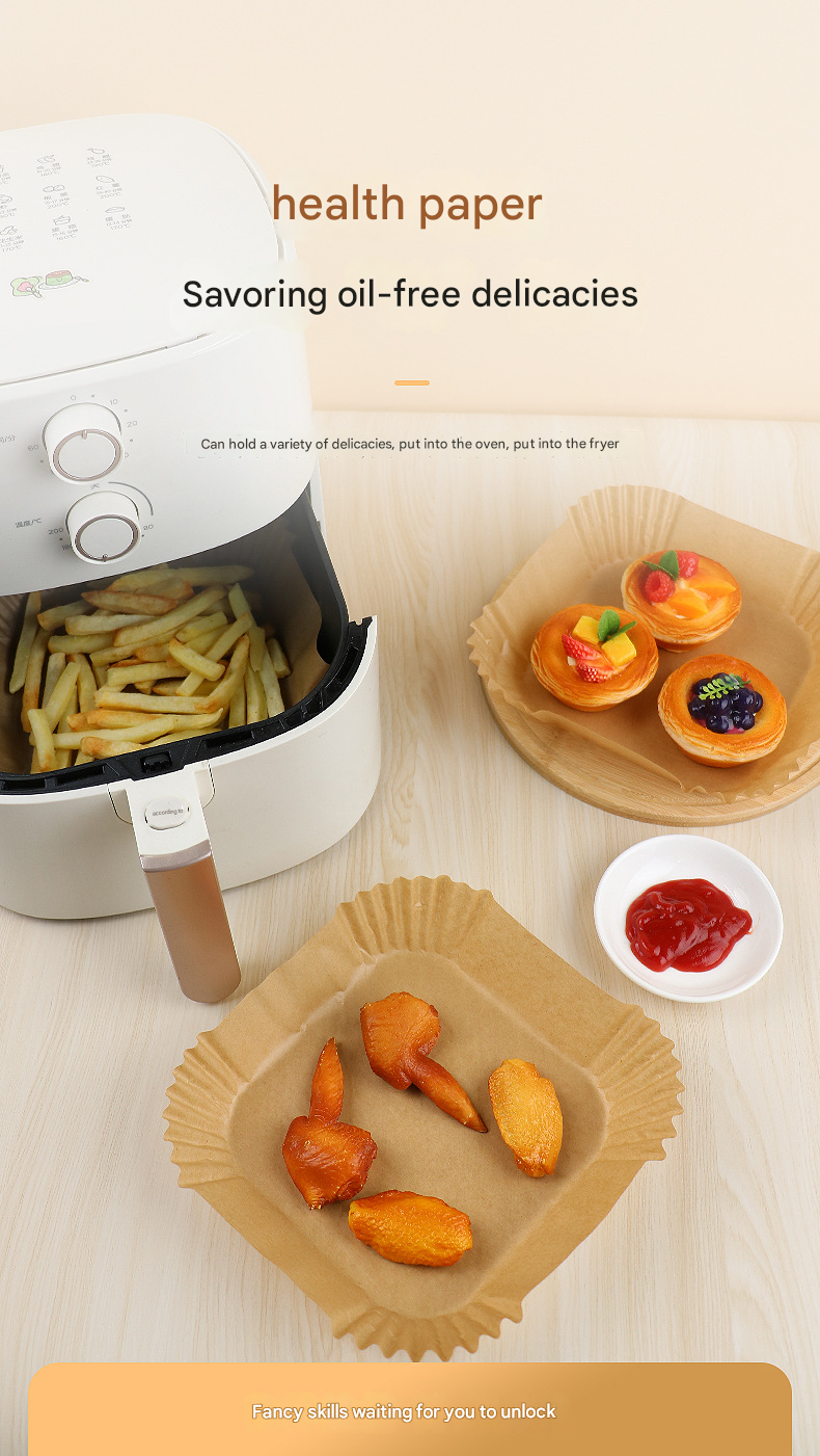 36g Round Air Fryer Liners – Food-Safe Silicone Parchment, Non-Stick, High-Heat Resistant (230℃), Disposable Pads for Easy Clean-Up, Bulk for US Kitchens