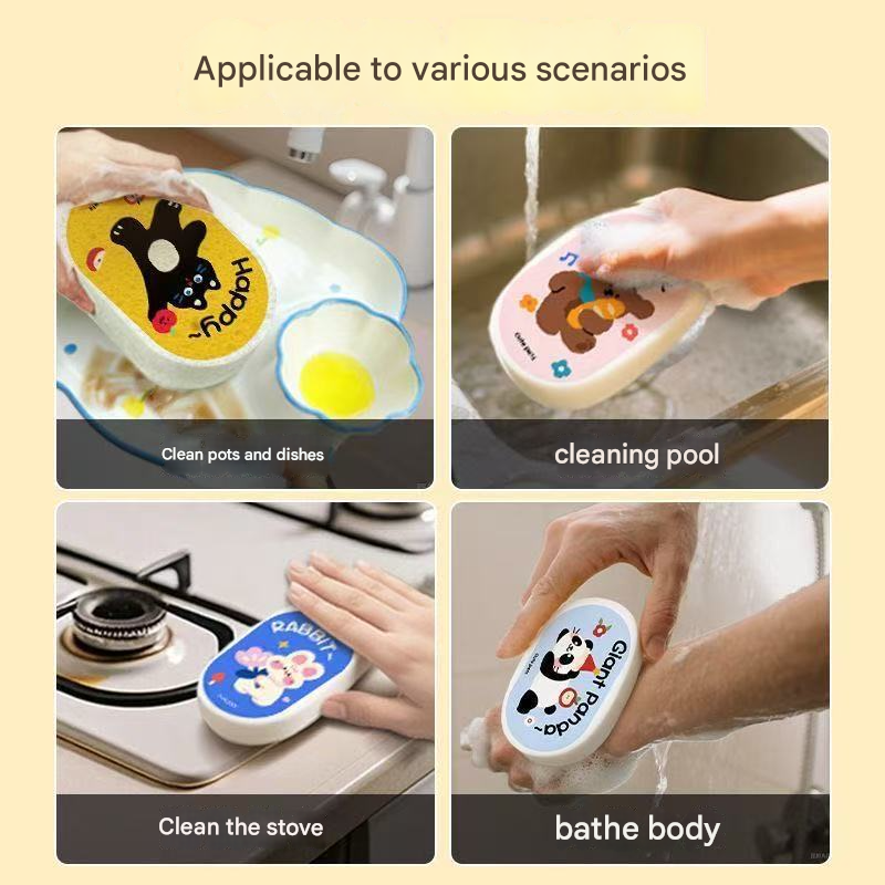 Biodegradable Cellulose Sponge | Cartoon Thickened Wood Pulp Dish Scrubber, Compressed & Highly Absorbent, No-Scratch Kitchen Cleaning Cloth