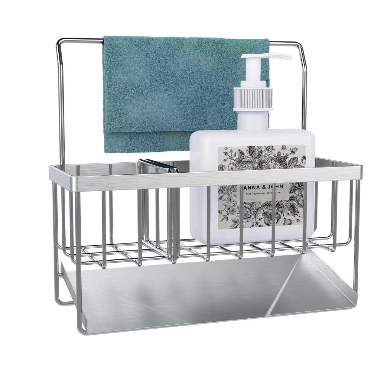 304 Stainless Steel Kitchen Sink Rack - Multifunctional Organizer for Sponges, Dishcloths, and Soap with Drainage - Ideal for US Kitchens, Fits Standard Sinks