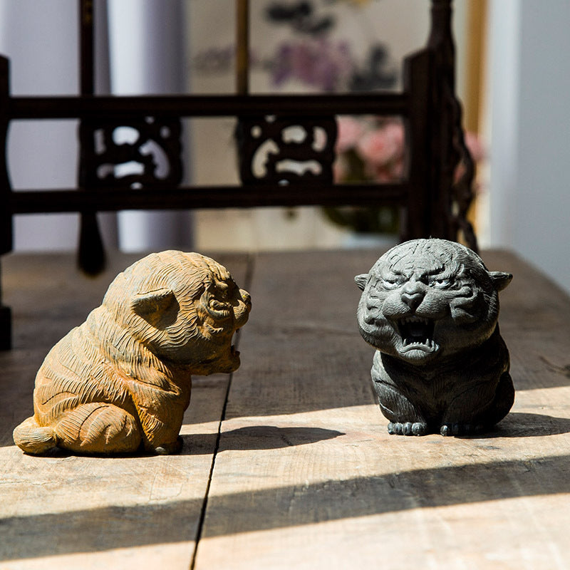 Chinese Lucky Tiger Figurine – Handmade Faux Cast Iron, Raisable Tea Pet, Wellness Desk Decor, Collectible for US Tea Enthusiasts