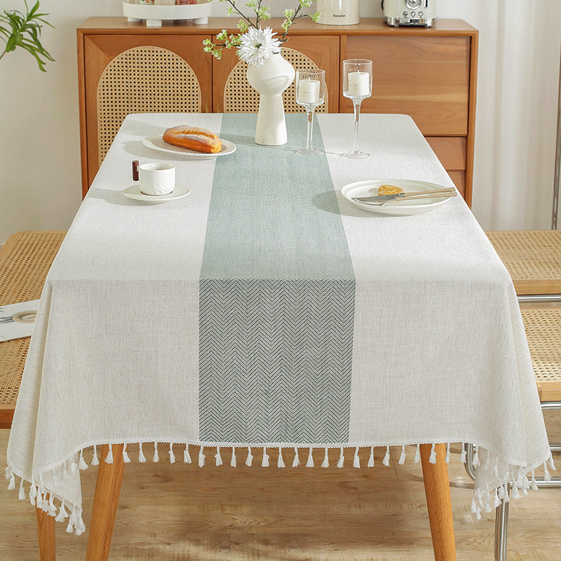 Linen Cotton Tablecloth | European-American Style Striped Table Cover with Lace, Square Dining Table & Coffee Table Mat, Ready to Ship