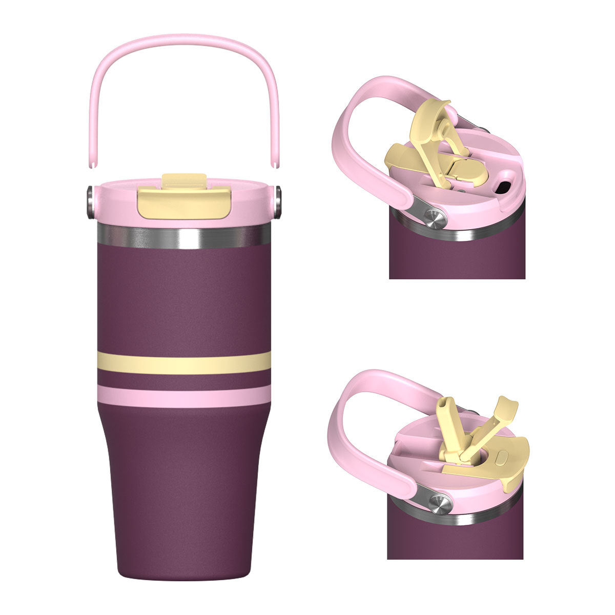 40oz Custom 304 Stainless Steel Car Cup - Dual-Drinking Style with Handle & Straw, Ideal for Road Trips. Double-Wall Insulated, Fits Standard Cup Holders