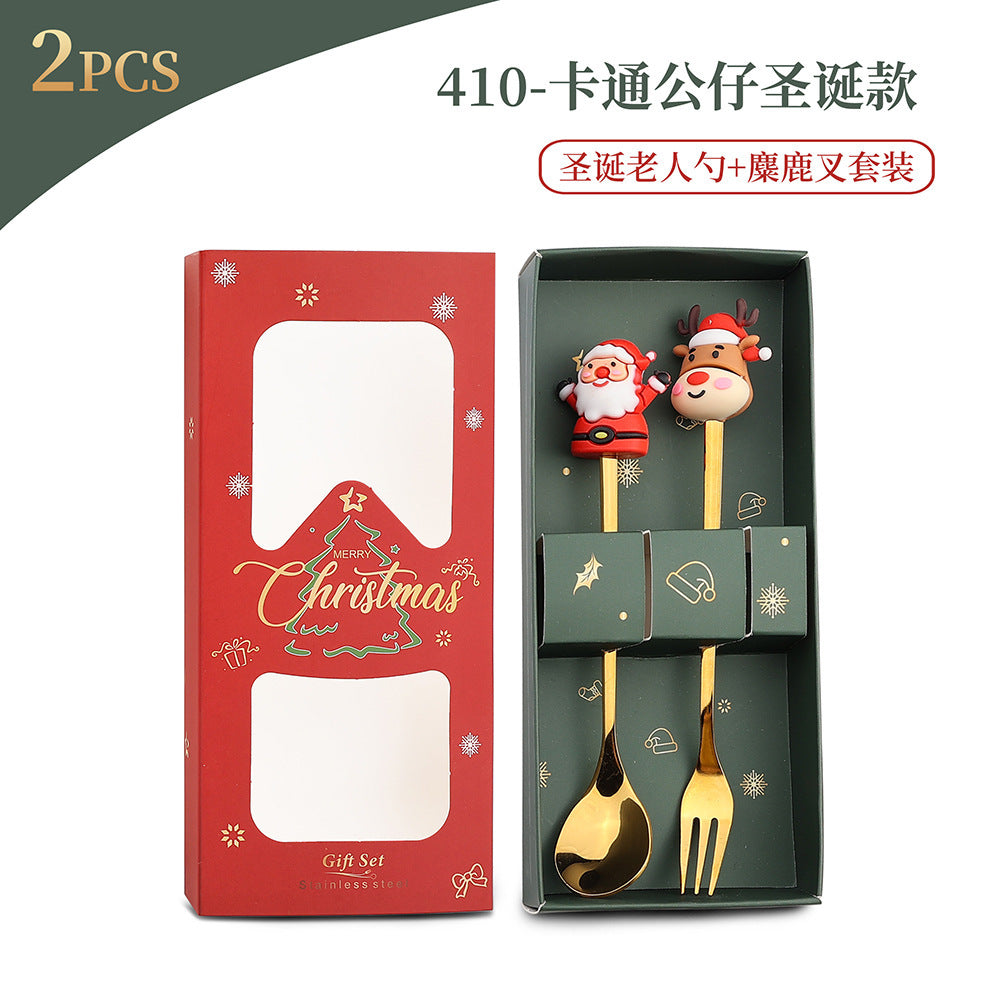Christmas Spoon Set with Santa Figurines - Adorable Cartoon Ins Forks. Perfect Xmas Gift, Ideal for Holiday Parties, Adds Festive Charm to Tables