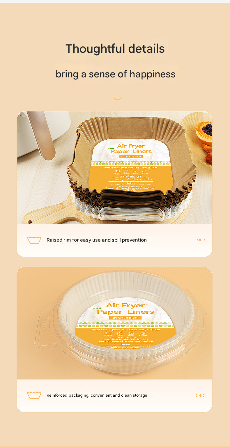 36g Round Air Fryer Liners – Food-Safe Silicone Parchment, Non-Stick, High-Heat Resistant (230℃), Disposable Pads for Easy Clean-Up, Bulk for US Kitchens