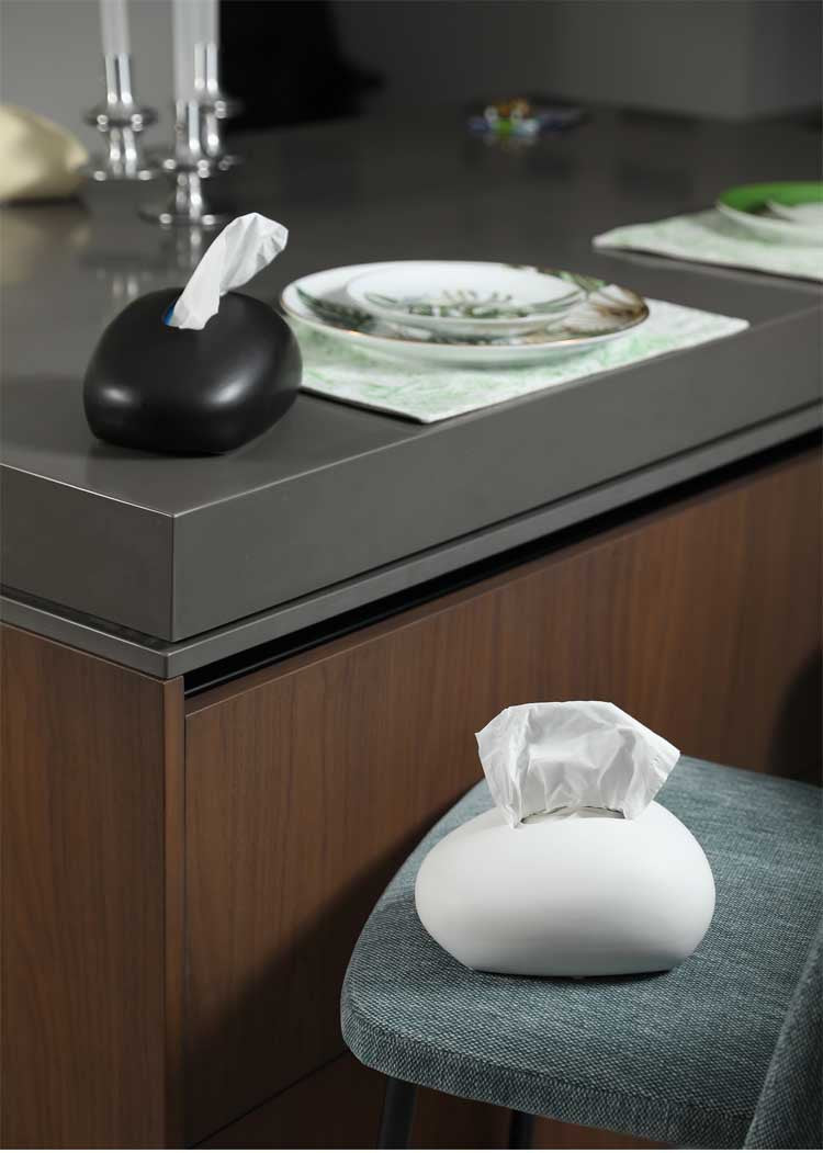 US Trendy Tissue Holder – Handmade Ceramic Napkin Box, Minimalist Black White Design, Cozy Home Vibe Decor for Living Room Coffee Table, Durable Tabletop Organizer