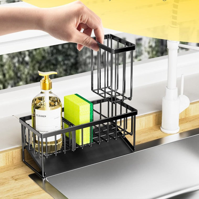 304 Stainless Steel Kitchen Sink Rack - Multifunctional Organizer for Sponges, Dishcloths, and Soap with Drainage - Ideal for US Kitchens, Fits Standard Sinks