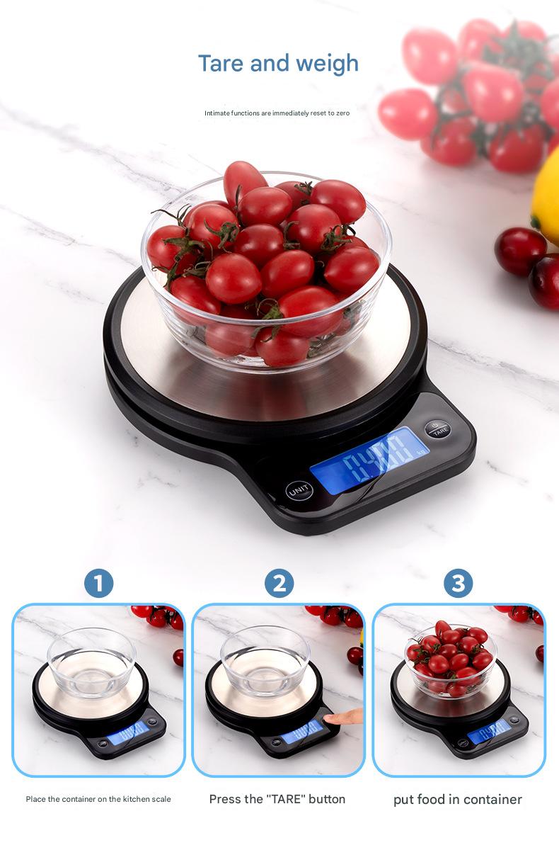 Amazon Basics Digital Kitchen Scale by BSAC - Accurate Measuring Tool with 0.1g Precision, 5kg Max, Tare & Unit Conversion, Stainless Steel, Easy Clean, Perfect for US Home Bakers, Cooks & Healthy Diets