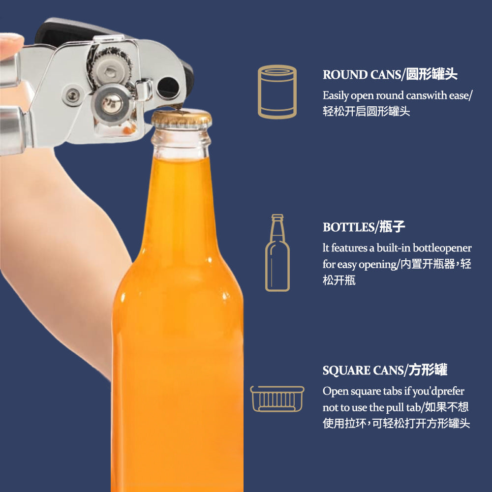 Multifunctional Stainless Steel Manual Can Opener - Home - Use Magnetic Can - Opening Wonder with Bottle - Opening Function, Ideal for US Kitchens