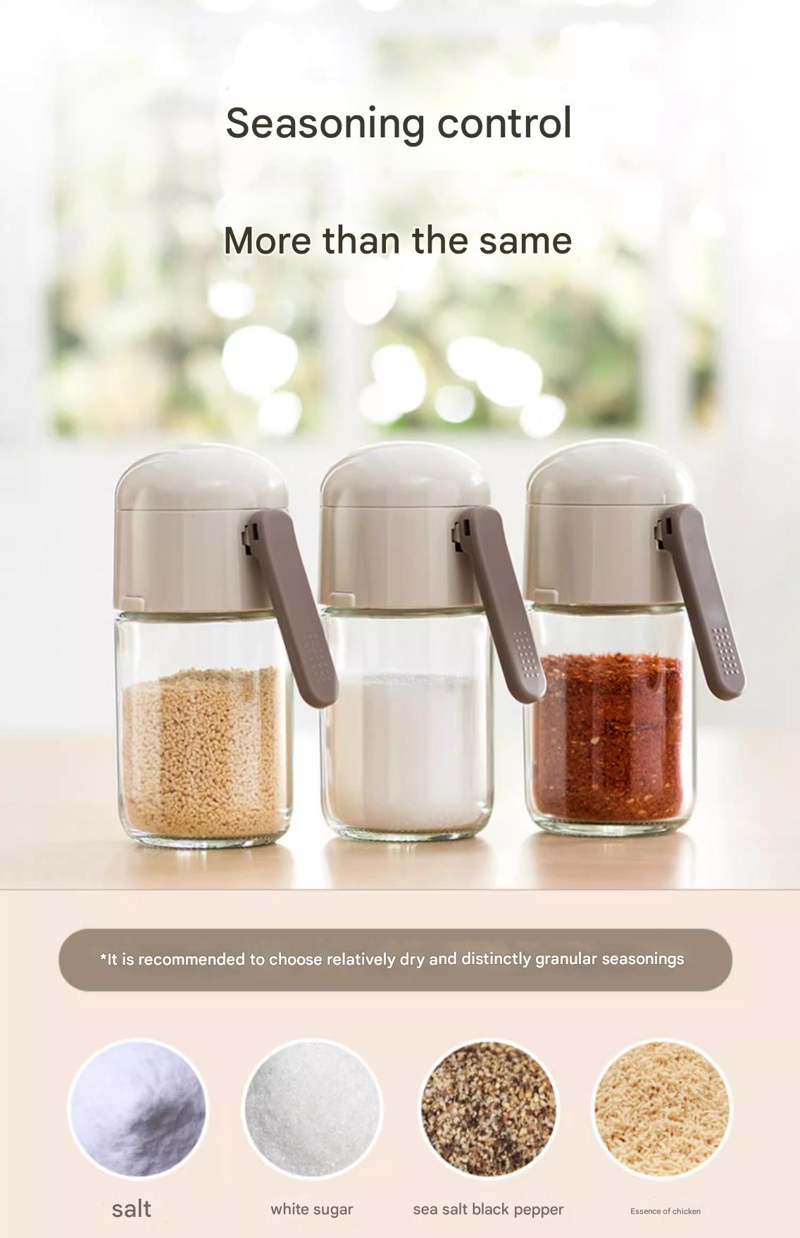 Glass Press-Type Salt Bottle with Volume Control - Moisture-Proof Sealed Seasoning Jar for Kitchen, Perfect for Salt Control Diets in the US, Household Essential Seasoning Box