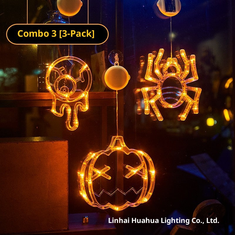 Halloween LED Pumpkin Lights – Suction Cup, Battery Operated, Spooky Ambience Decor