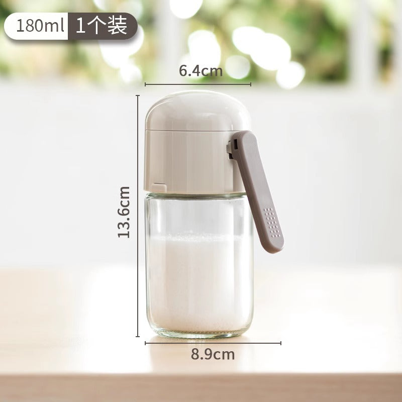 Glass Press-Type Salt Bottle with Volume Control - Moisture-Proof Sealed Seasoning Jar for Kitchen, Perfect for Salt Control Diets in the US, Household Essential Seasoning Box