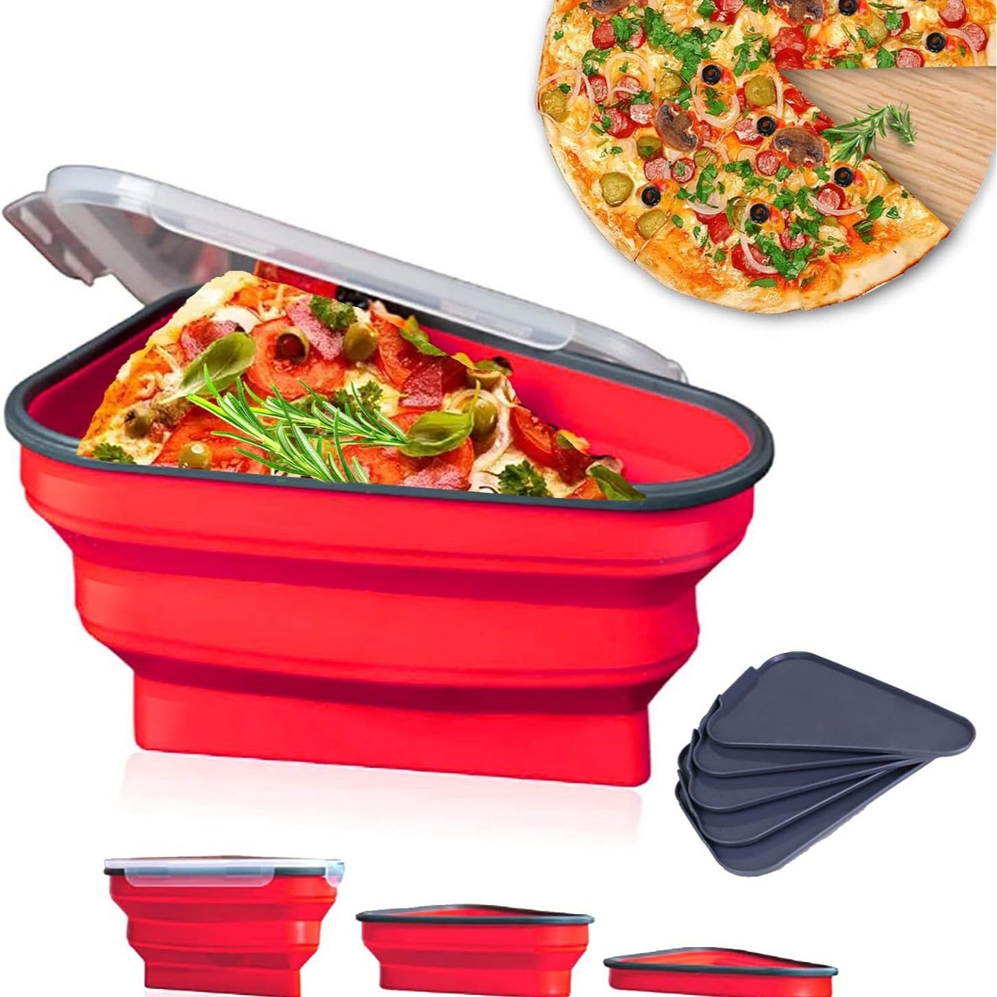 Collapsible Triangle Pizza Container – Reusable Food-Grade Silicone, Microwave-Safe, Eco-Friendly Storage
