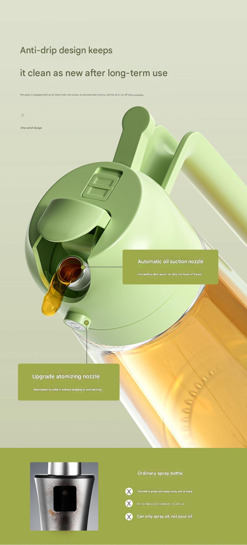 Multifunctional Glass Oil Sprayer - 2 - in - 1 Spray & Pour, Large Capacity, Food - Grade, Ideal for US Home Kitchens - Perfect for Air Fryer, Baking, Grilling & More