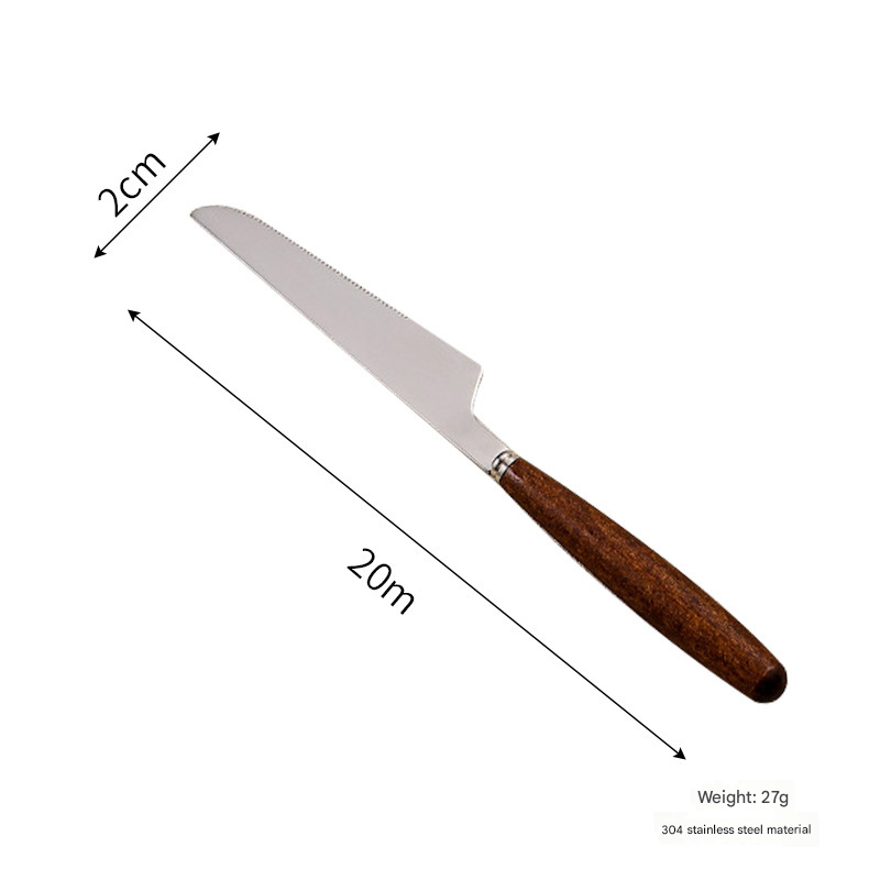 4-Piece Stainless Steel Cutlery Set with Retro Walnut Handles - Steak Knives, Forks, Dessert Spoons. Dishwasher-Safe, Ideal for American Western Dining -