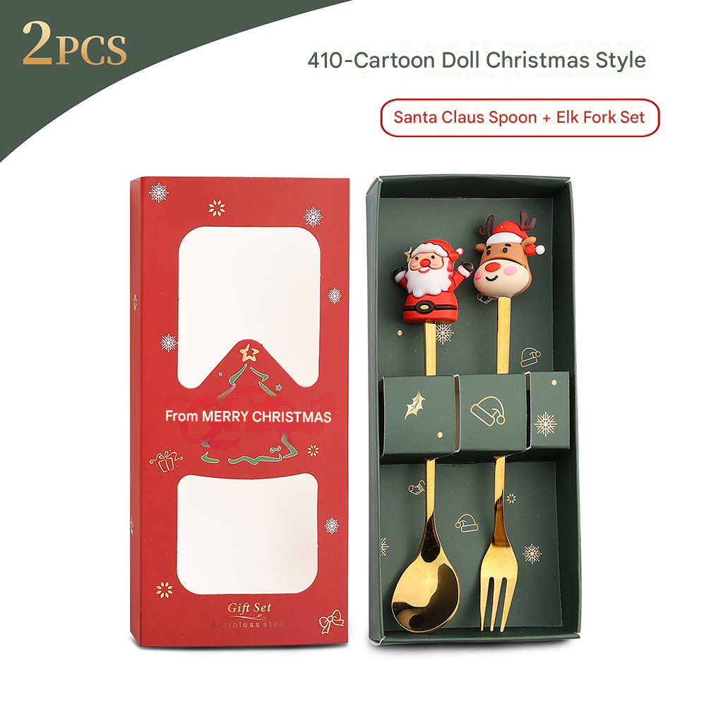 Christmas Spoon Set with Santa Figurines - Adorable Cartoon Ins Forks. Perfect Xmas Gift, Ideal for Holiday Parties, Adds Festive Charm to Tables