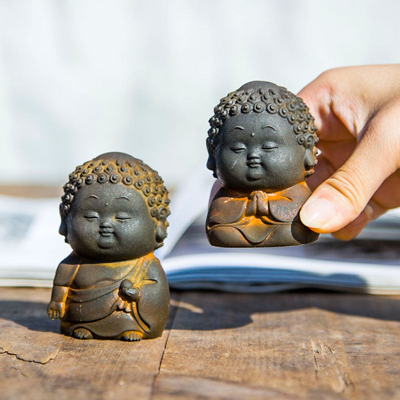 Chinese Style Small Buddha Figurine - Handcrafted Cast Iron Zen Decor, Spiritual Meditation Art for US Living Room Table