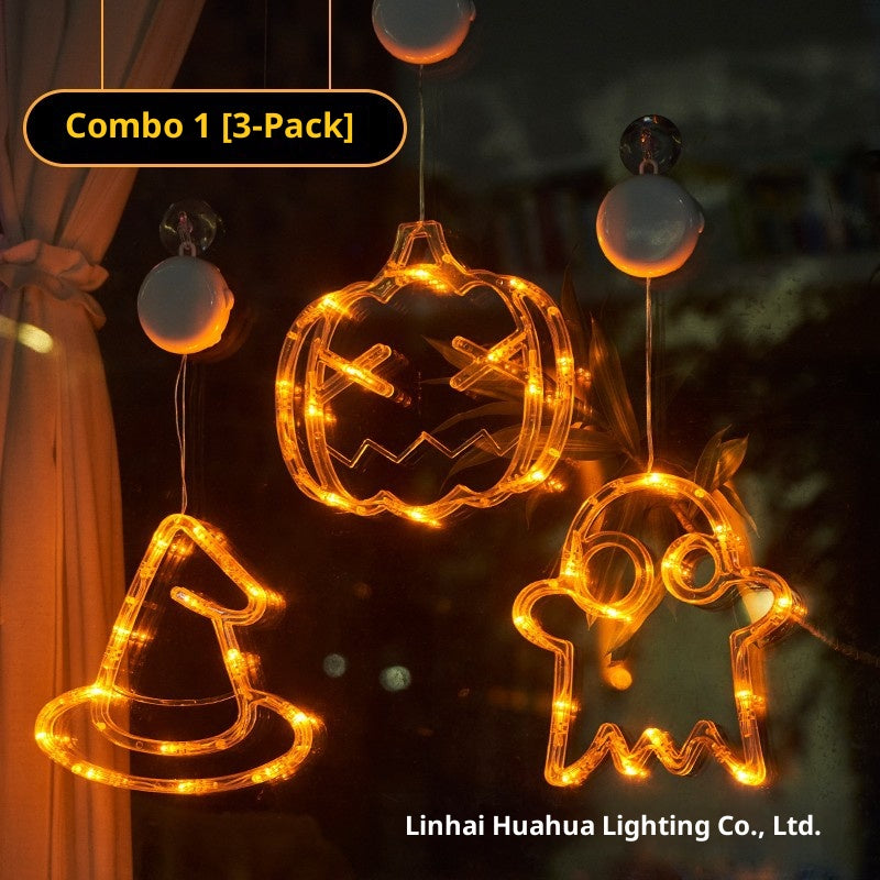 Halloween LED Pumpkin Lights – Suction Cup, Battery Operated, Spooky Ambience Decor
