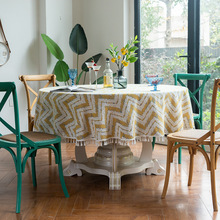 Linen Cotton Tablecloth | European-American Style Striped Table Cover with Lace, Square Dining Table & Coffee Table Mat, Ready to Ship