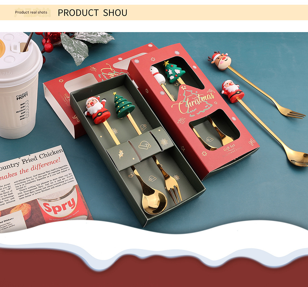 Christmas Spoon Set with Santa Figurines - Adorable Cartoon Ins Forks. Perfect Xmas Gift, Ideal for Holiday Parties, Adds Festive Charm to Tables
