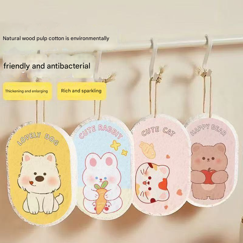 Biodegradable Cellulose Sponge | Cartoon Thickened Wood Pulp Dish Scrubber, Compressed & Highly Absorbent, No-Scratch Kitchen Cleaning Cloth
