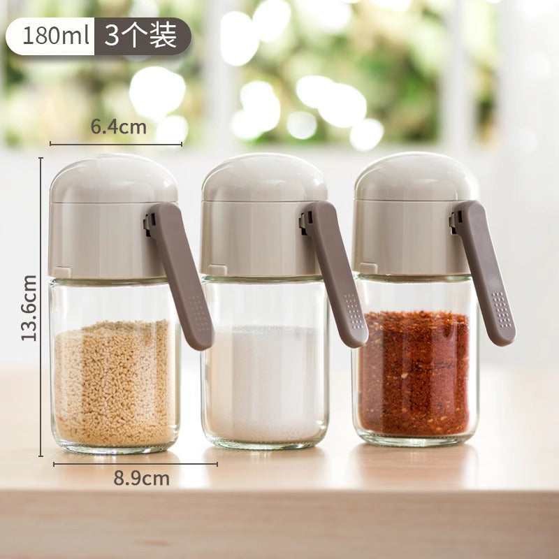 Glass Press-Type Salt Bottle with Volume Control - Moisture-Proof Sealed Seasoning Jar for Kitchen, Perfect for Salt Control Diets in the US, Household Essential Seasoning Box
